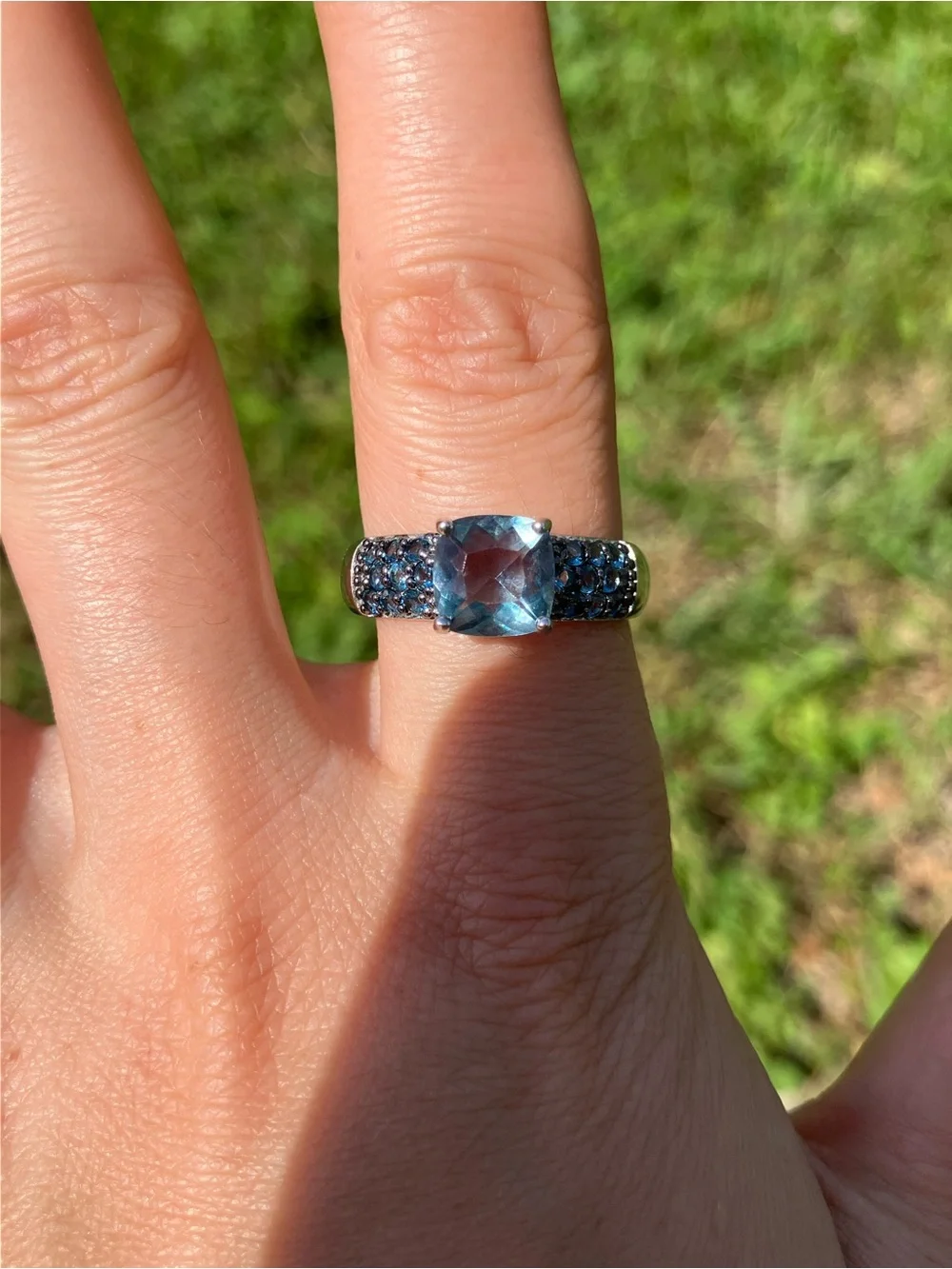 Teal Fluorite London Blue Topaz Ring Size 10